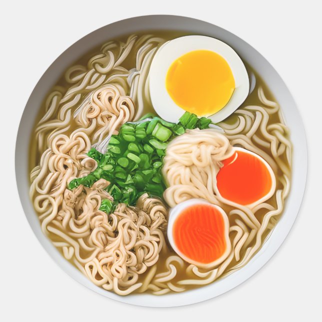 Ramen Noodles with Boiled Egg Food Classic Round Sticker (Front)
