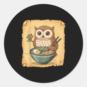Ramen Owl Noodle Kawaii Lover Japanese Funny Graph Classic Round Sticker