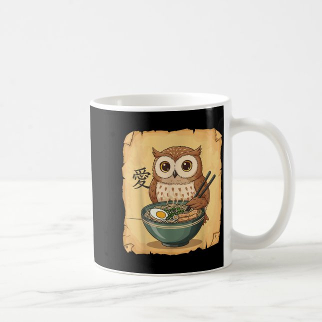 Ramen Owl Noodle Kawaii Lover Japanese Funny Graph Coffee Mug (Right)