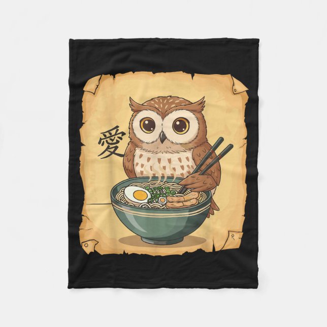 Ramen Owl Noodle Kawaii Lover Japanese Funny Graph Fleece Blanket (Front)