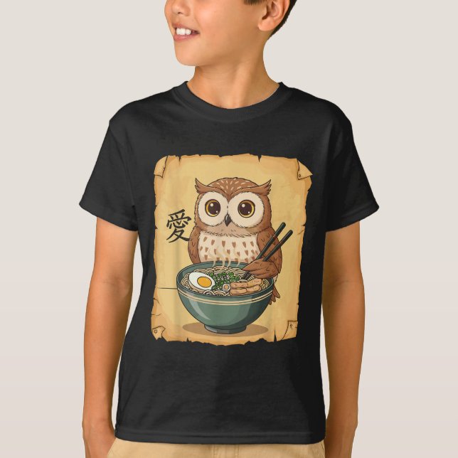 Ramen Owl Noodle Kawaii Lover Japanese Funny Graph T-Shirt (Front)