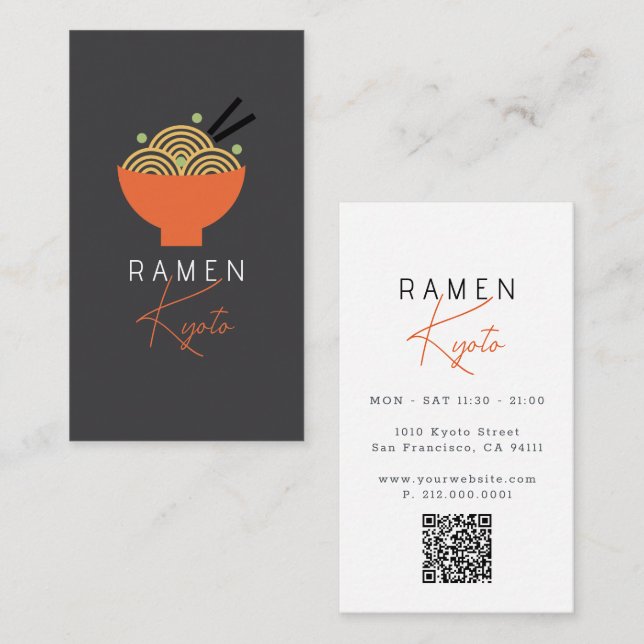 Ramen Restaurant Grey QR Code Business Card (Front/Back)