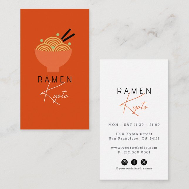 Ramen Restaurant Red Social Media Business Card (Front/Back)