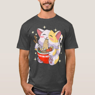 Ramen Shirt Cat Eating Noodles Japanese Food Anime