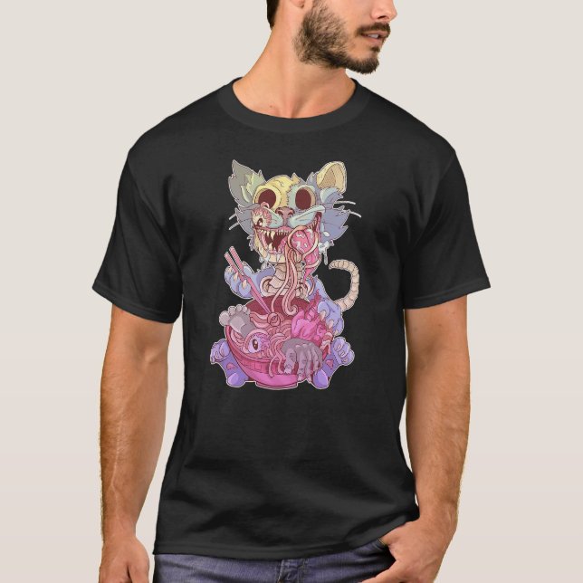 Ramen Shirt Pastel Goth Kawaii Weird Cat Eating Ra (Front)