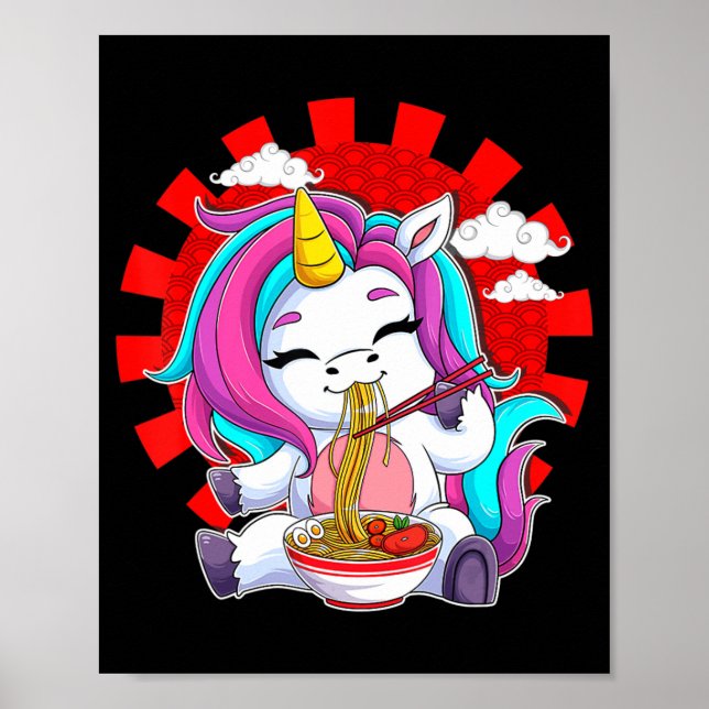 Ramen Unicorn Kawaii Anime Japanese Food Gift Girl Poster (Front)