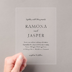Ramona Black and White Minimal Elegant Wedding Acrylic Invitations