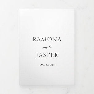 Ramona Black and White Minimal Elegant Wedding Tri-Fold Invitation