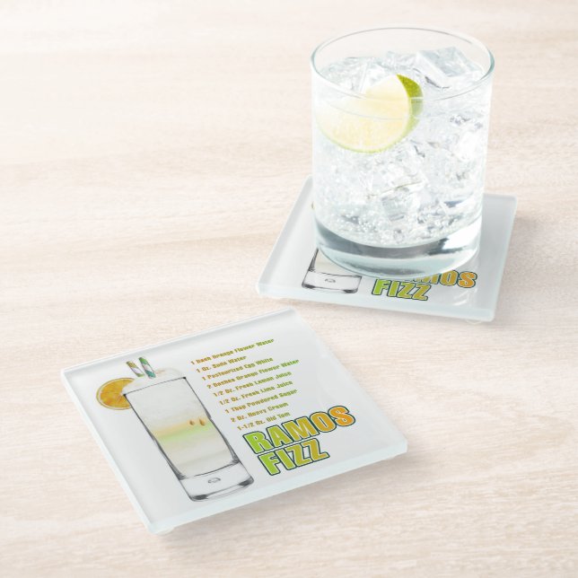 Ramos Gin Fizz Cocktail Recipe Art Glass Coaster (Angled)