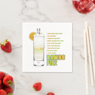 Ramos Gin Fizz Cocktail Recipe Art Napkin