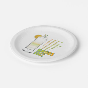 Ramos Gin Fizz Cocktail Recipe Art Paper Plate