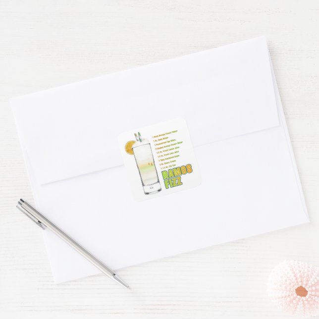 Ramos Gin Fizz Cocktail Recipe Art Square Sticker (Envelope)