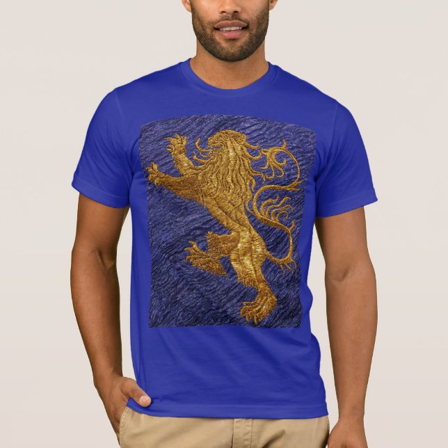 Rampant Lion - gold on blue T-Shirt (Front)