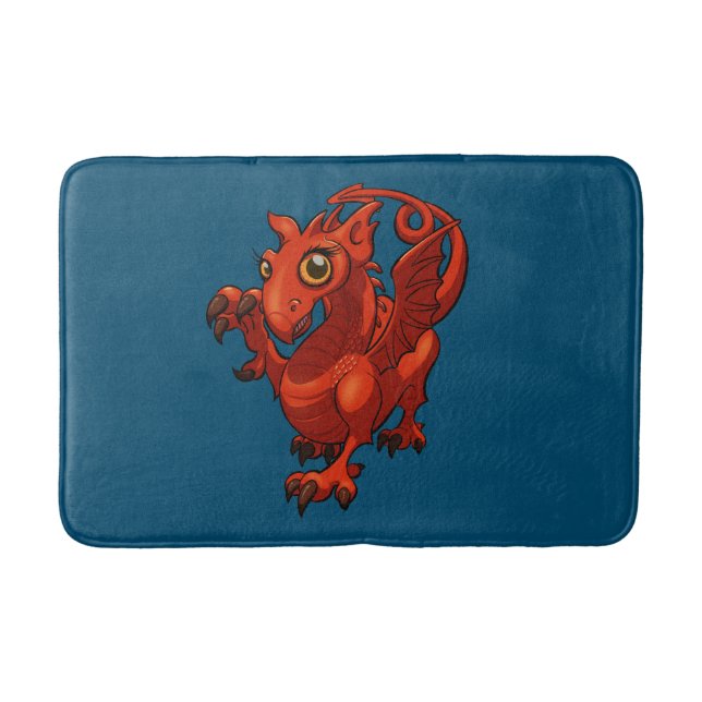 Rampant Little Welsh Baby Red Dragon Cartoon Bath Mat (Front)