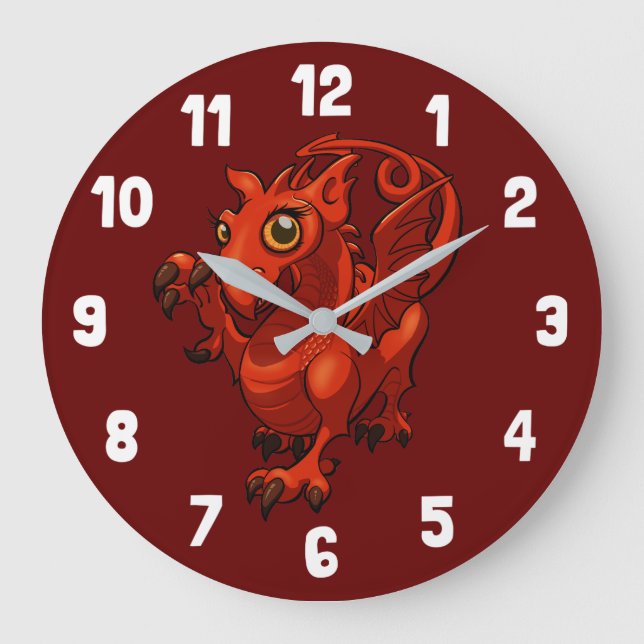 Rampant Little Welsh Baby Red Dragon Cartoon Large Clock (Front)