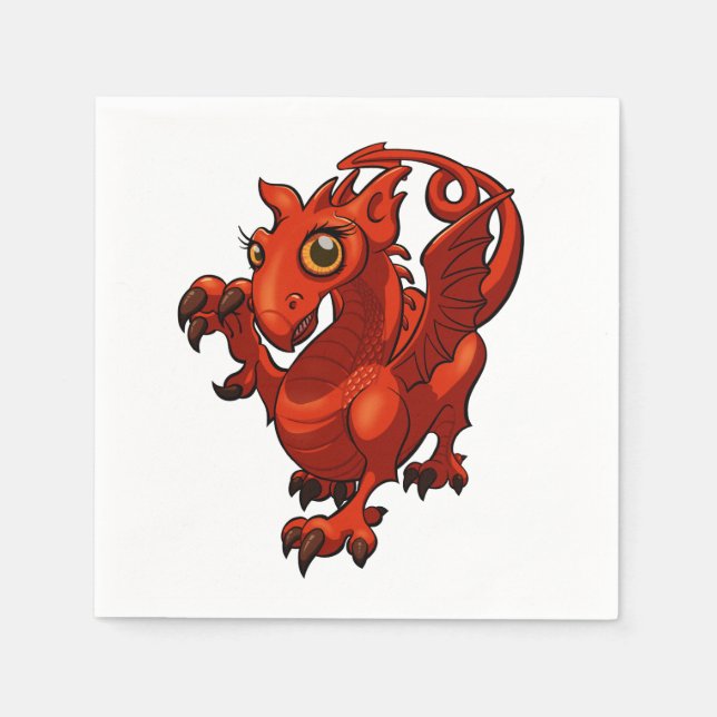 Rampant Little Welsh Baby Red Dragon Cartoon Napkin (Front)