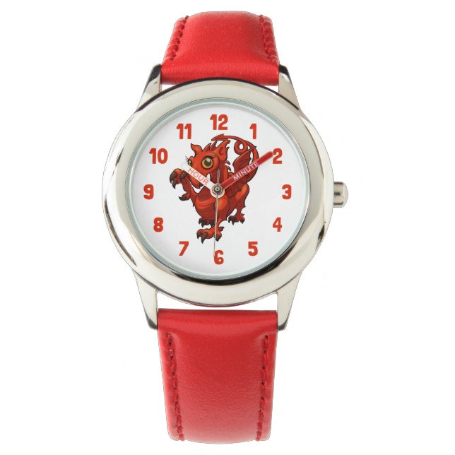 Rampant Little Welsh Baby Red Dragon Cartoon Watch (Front)