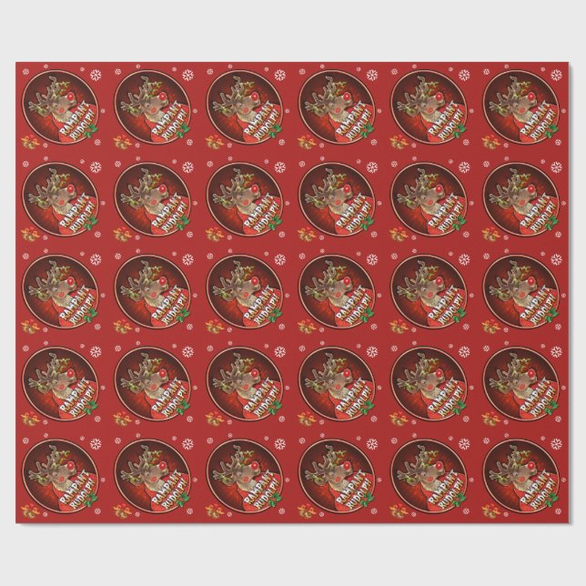 Rampant Rudolph glossy wrapping paper reds (Flat)