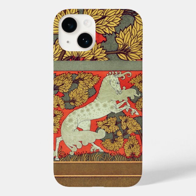 RAMPANT WHITE HORSE,TREES IN WOODLAND Art Nouveau Case-Mate iPhone Case (Back)