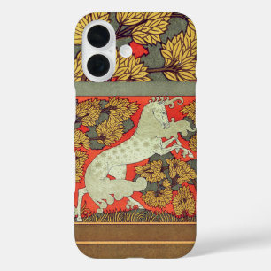 RAMPANT WHITE HORSE,TREES IN WOODLAND Art Nouveau  iPhone 16 Case