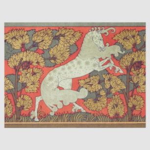 RAMPANT WHITE HORSE,TREES IN WOODLAND Art Nouveau Tissue Paper