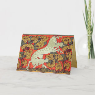RAMPANT WHITE HORSE,TREES IN WOODLAND Parchment Card