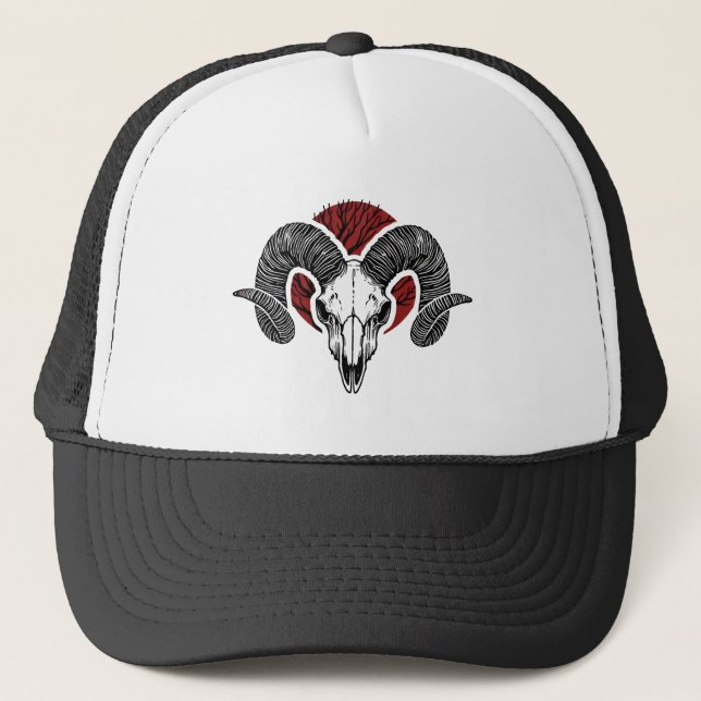 Ram's Head Skull  Trucker Hat (Front)
