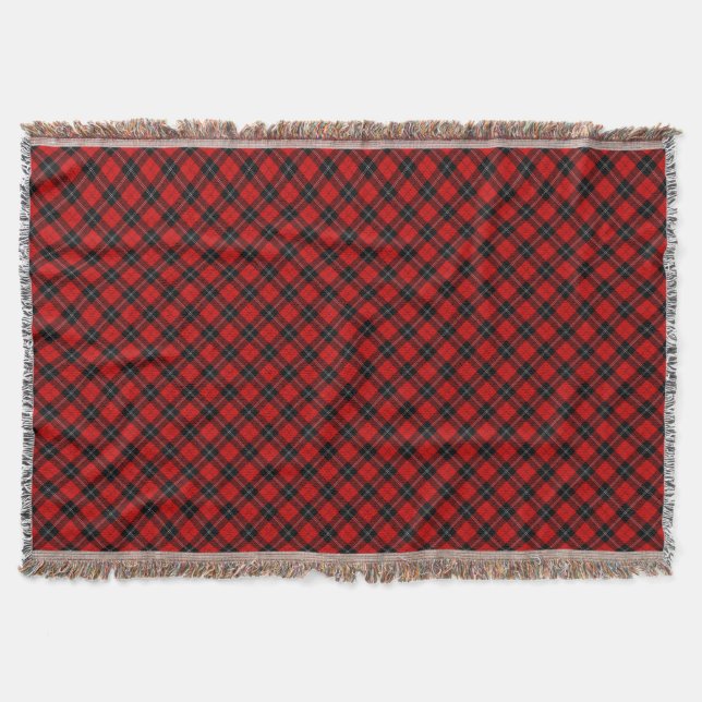 Ramsay tartan red black plaid throw blanket (Front)