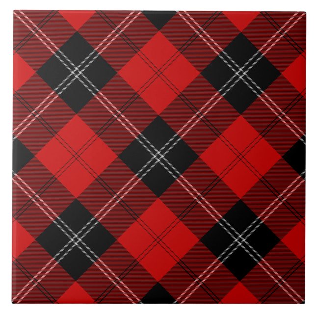 Ramsay tartan red black plaid tile (Front)