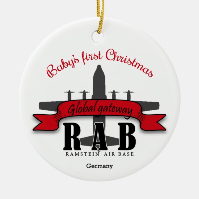 Ramstein Air Base Baby's First Christmas Ceramic O Ceramic Tree Decoration (Front)