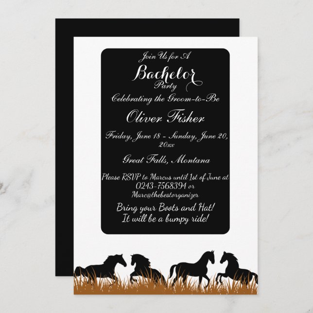 Ranch and Rides Themed Bachelor Party Invitation (Front/Back)