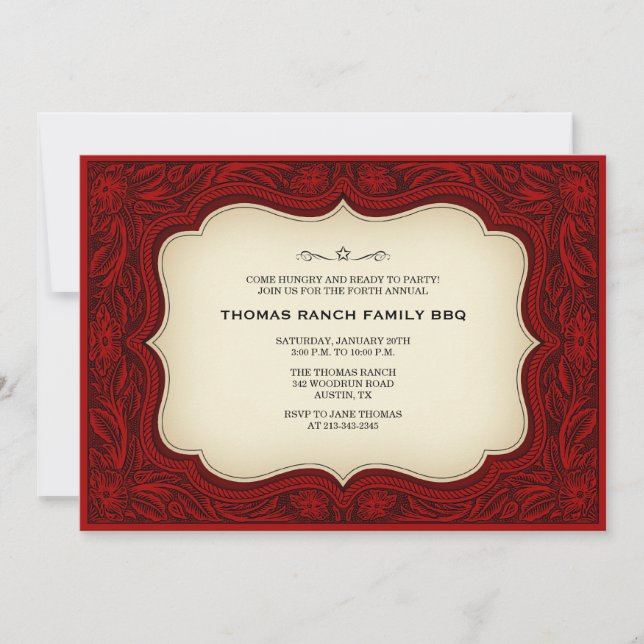 Ranch Style Maroon Western Invitations (Front)