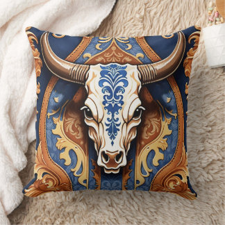 Ranch Style Western Tooled Leather Cow Head Cushion