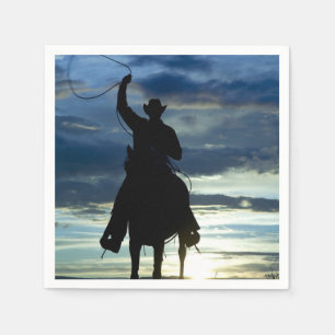 Ranch sunset horseback Riding cowboy silhouette Napkin