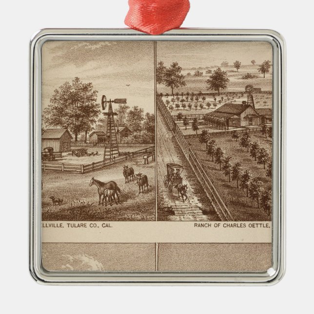 Ranches, stables, Tulare Co, Cal Metal Tree Decoration (Front)
