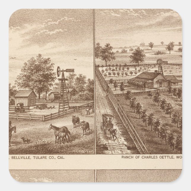 Ranches, stables, Tulare Co, Cal Square Sticker (Front)