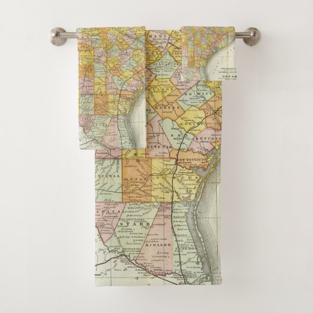 Rand McNally Railroad And County Map Of Texas Bath Towel Set (Insitu)