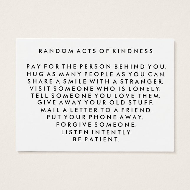 Random Acts of Kindness Pay It Forward Card I (Back)
