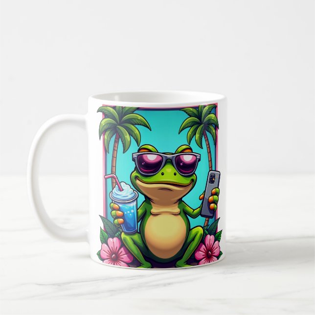Random Ahh Grumpy Frog Y2K Flip Phone Slushie Trop Coffee Mug (Left)
