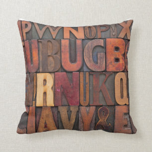 random alphabet letters - vintage letterpress wood cushion