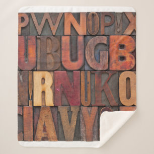 random alphabet letters - vintage letterpress wood sherpa blanket