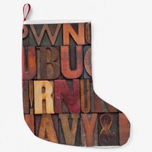 random alphabet letters - vintage letterpress wood small christmas stocking