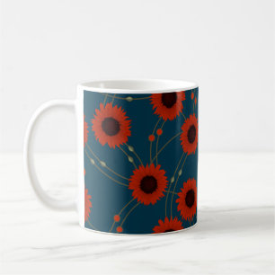 Random Art Nouveau Sunflowers Retro Floral Red Coffee Mug