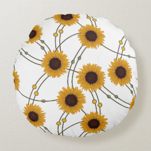 Random Art Nouveau Sunflowers Retro Floral Yellow Round Cushion