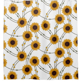 Random Art Nouveau Sunflowers Retro Floral Yellow Shower Curtain