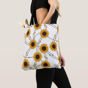 Random Art Nouveau Sunflowers Retro Floral Yellow Tote Bag