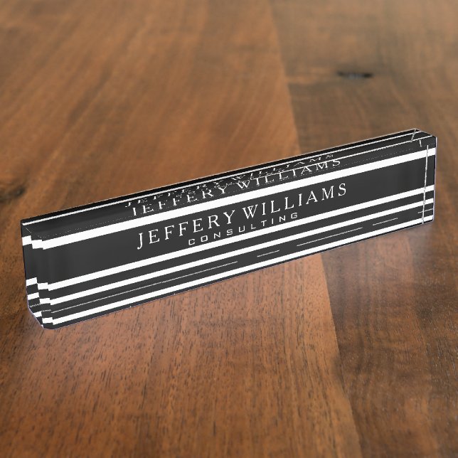 Random Black And White Modern Stripes Nameplate (Side)
