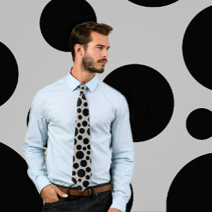 Random Black Polka Dot Pattern on Light Grey Tie