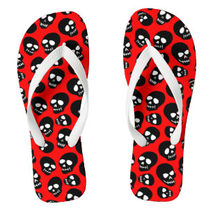 Random Black Skulls on Red Jandals