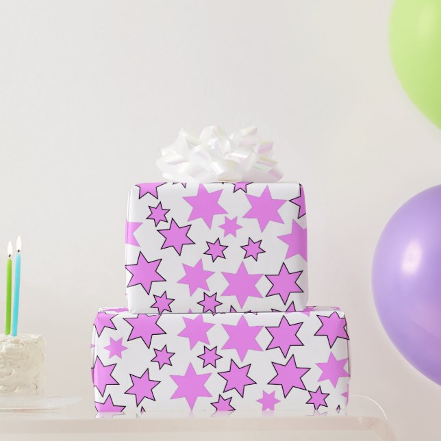 Random Bright Pink Stars Wrapping Paper (Party Gifts)